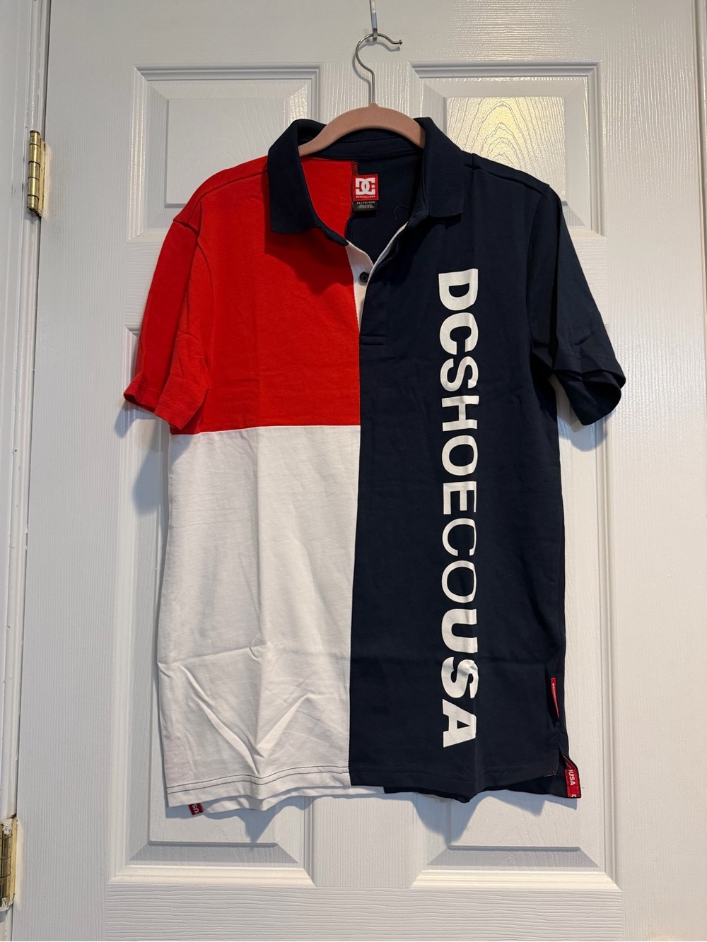 DC Men's Split Color Polo - Red, White & Navy